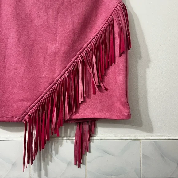 Windsor Small Pink Faux Suede Cowgirl Chic Festival Fringe Western Mini Skirt - Picture 5 of 11